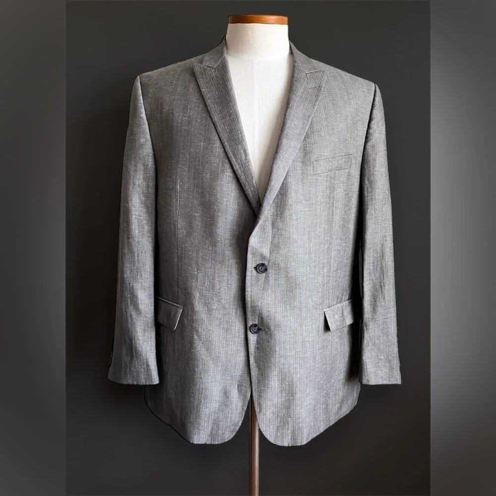 Calvin Klein Linen Wool Gray Men Blazer Sport Coat Suit Jacket 46R